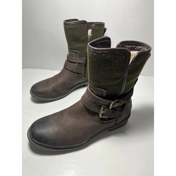 UGG Australia Simmens Stout Brown Leather Women Wool Boot 1008439 Size 8